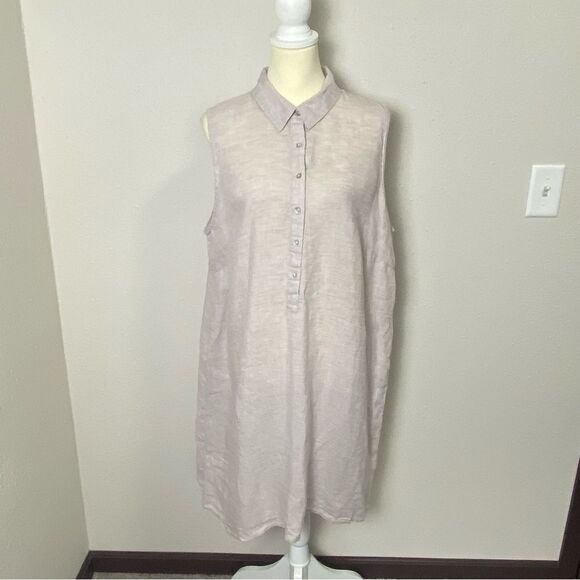 Sigrid Olsen 100% Linen Beige Sleeveless Beachy Shirt Dress Women's Size 1X - Picture 8 of 14